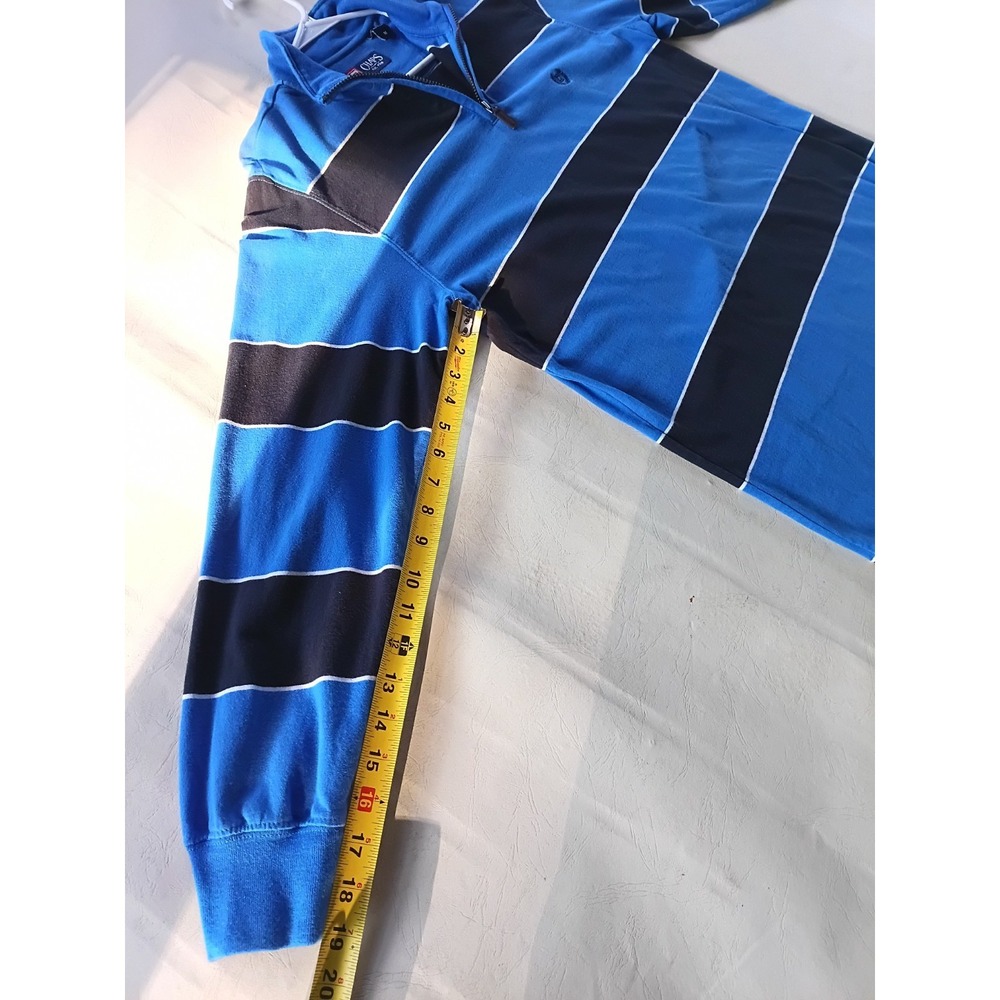 Chaps Mens Blue Stripe Quarter Zip Long Sleeve Polo Shirt M Embroidered Logo - Picture 15 of 16